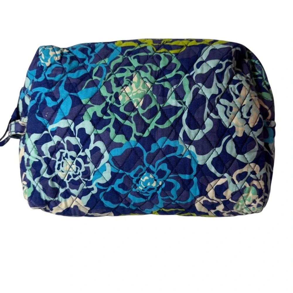 Vera Bradley Katalina Blues Quilted Cotton Cosmetic Makeup Bag Blue Green Floral